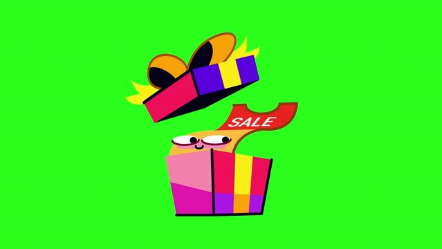vector cartoon animation of opened gift box with coupon inside