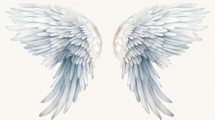 Watercolor angel wings isolated on a white background.