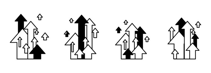 A set of various up arrows. In green color and linear styles