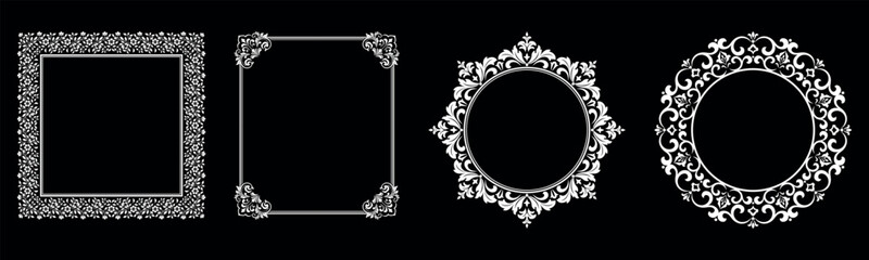Set of decorative frames Elegant vector element for design in Eastern style, place for text. Floral black and white borders. Lace illustration for invitations and greeting cards.