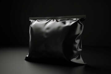 3D render illustration of a black sachet bag template. Generative AI - obrazy, fototapety, plakaty
