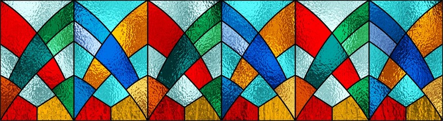 Stained glass window. Seamless geometric colorful pattern. Abstract modern stained glass Art Deco decor for luxury design interior. Multicolor stained glass background. 3D optical illusion.