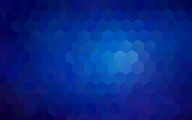 Dark to bright blue and light blue hexagons, vibrant abstract color gradient background. High resolution full frame modern background with copy space.