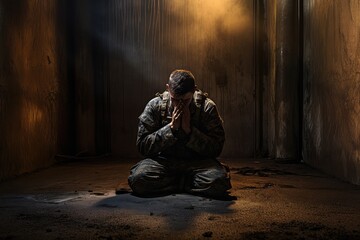 Christian soldier praying