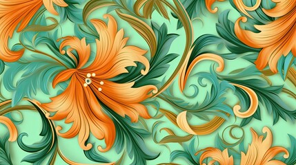 Fototapeta na wymiar orange and green ornamental flowers background