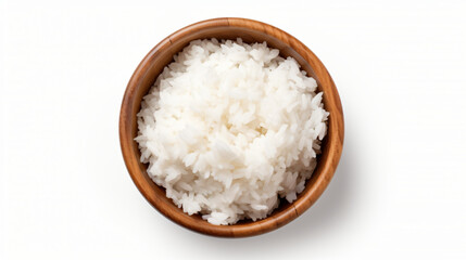 Fototapeta na wymiar White rice in a wooden bowl
