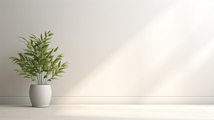 White wall empty room with plants backdrop.
