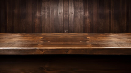 An empty wooden counter table for product display in a pub