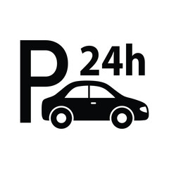 car parking  icon. Icon 24 Hour black vector parking  sign 