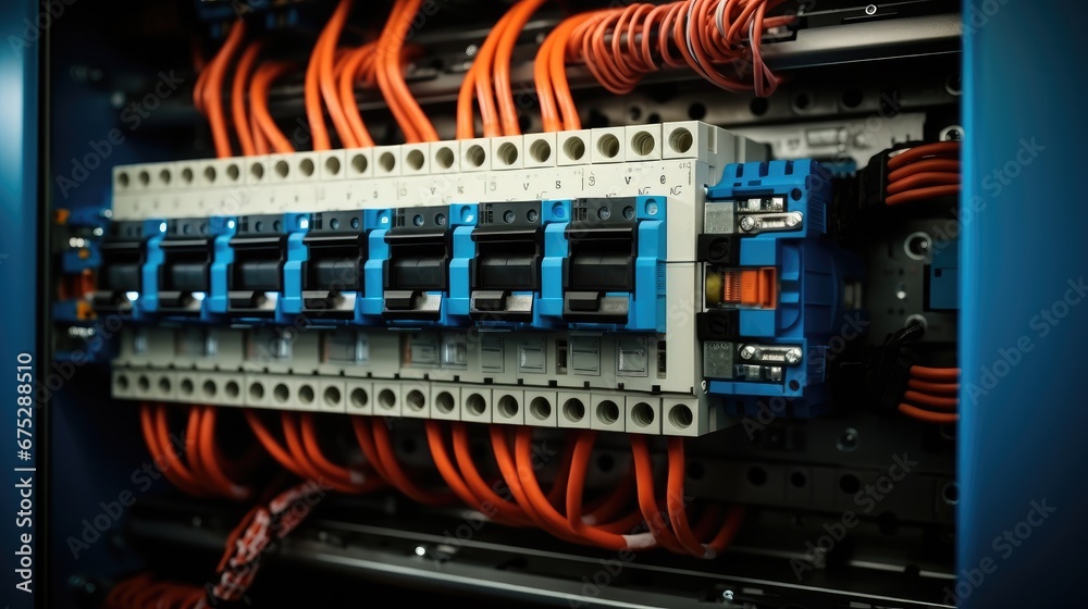 Poster electrical panel, many socket and electrical relay (switch automatic or electromagnet ) for operated