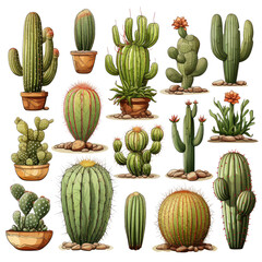 Set of cactus isolated on a transparent background