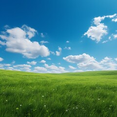 Obraz premium Green fields under a clear sky. Generative AI