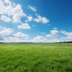 Green fields under a clear sky. Generative AI