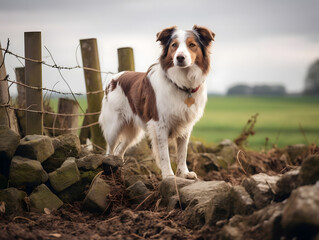 Loyal English Shepherd Guarding the Farm, wildlife, Generative AI