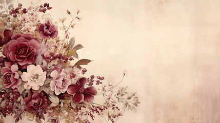 Beige texture with a vintage feel with beautiful flowers drawn on the side.