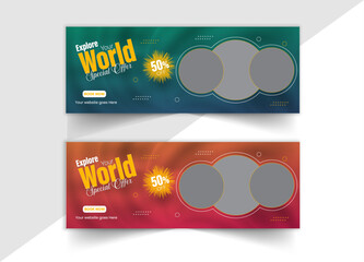 Creative Corporate Travel Facebook Cover Design Template, Explore The World