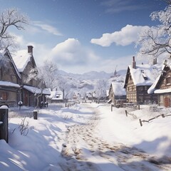 Obraz premium A village covered in white snow. Generative AI