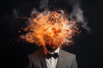 Mężczyzna w garniturze z eksplodującą głową