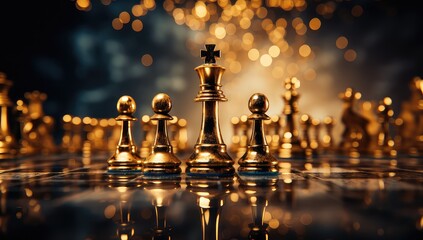 Figurki szachowe stojące na szachownicy.  - obrazy, fototapety, plakaty