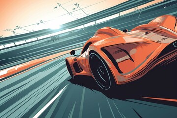 Illustration of a fast-paced race car speeding towards the finish line with high motion. Generative AI