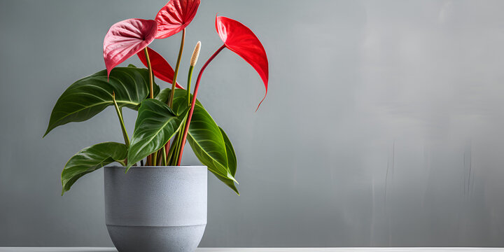 red flower in flowerpot,A Symphony of Red: Potted Plant with Vibrant Leaves and Heart Shape,AI Generative 
