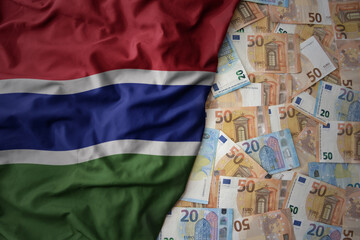 colorful waving national flag of gambia on a euro money background. finance concept