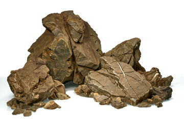 Isolated Frodo stone for aquascaping aquarium on the white background. Very rough textured stones.
