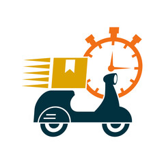 Riding a scooter delivery logo.  delivery logo vector template on white background