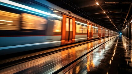 Fototapeta premium Train subway speed motion in the night.