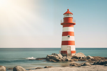 Fototapeta premium Photo of Lighthouse in perfect weather by coast
