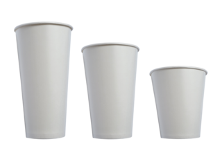 Three size of white paper cup template mock up, cut out isolated