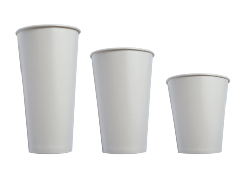 Three size of white paper cup template mock up, cut out isolated
