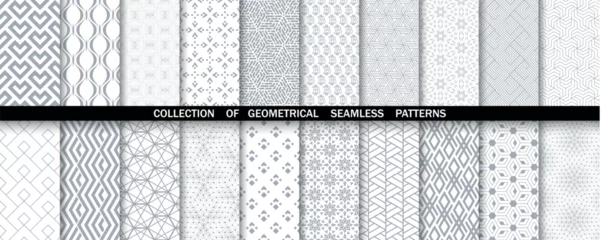 Foto op Canvas Geometric set of seamless gray and white patterns. Simple vector graphics. © ELENA
