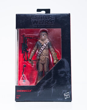 kent, uk 01.01.2023 A Star wars the force awakens 3.75 inch black series chewbacca disney and hasbro star wars figure. Boxed with chewbaccas weapon.