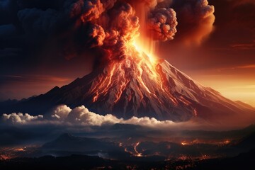 Erupting volcano. - obrazy, fototapety, plakaty