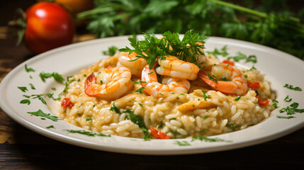 Fototapeta na wymiar Italian risotto with shrimp and crab