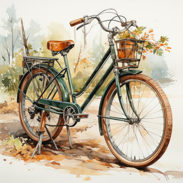 watercolor Bicycle clipart, Generative Ai
