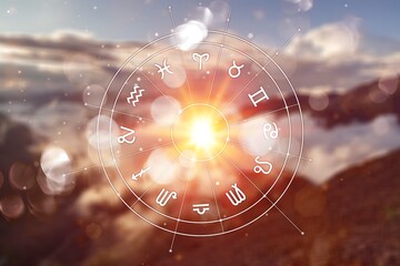 Zodiac signs in astrology horoscope circle.