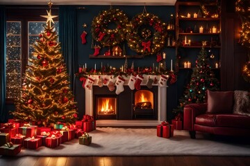 christmas tree in the fireplace
