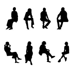 8 png silhouettes of people in 
sitting postures - obrazy, fototapety, plakaty