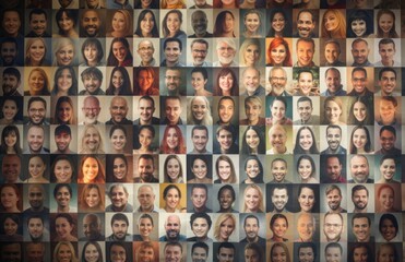 Collage portrait of a smiling diverse multi-ethnic and mixed age people expressing diversity person. - obrazy, fototapety, plakaty