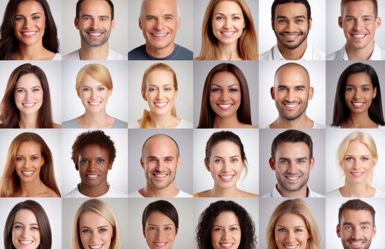 Collage portrait of a smiling diverse multi-ethnic and mixed age people expressing diversity person.