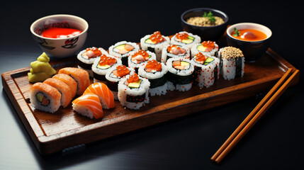 Japanese sushi set with soy sauce