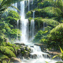 Floresta tropical com cachoeira