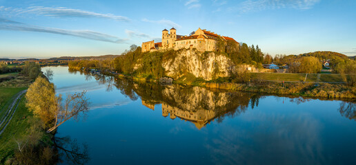 Tyniec near Krakow, Poland. Benedictine abbey and monastery on the rocky cliff and its water...