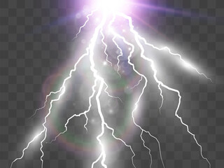 Realistic lightning. Flash of thunder on a transparent background.	

