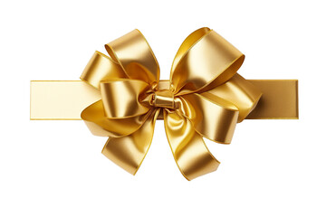 Gold ribbon and bow with Christmas theme isolated against transparent white background PNG
