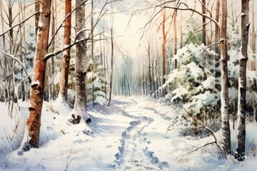 Obraz premium Snowy Forest Paths - Generative AI