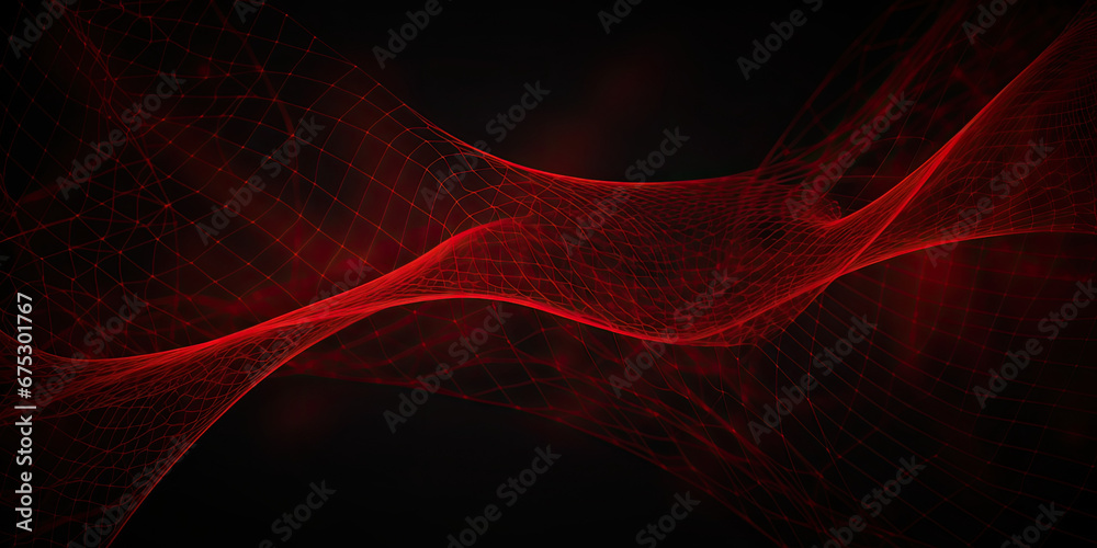 Wall mural abstract red net grid texture on black background