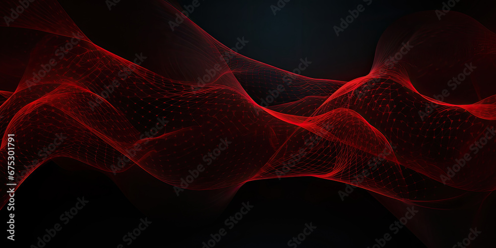 Wall mural abstract red net grid texture on black background